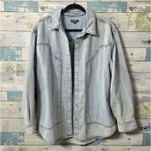 Wild Fable Denim Shirt‎ Jacket Light Wash Pear Buttons Oversized Look Size XXL